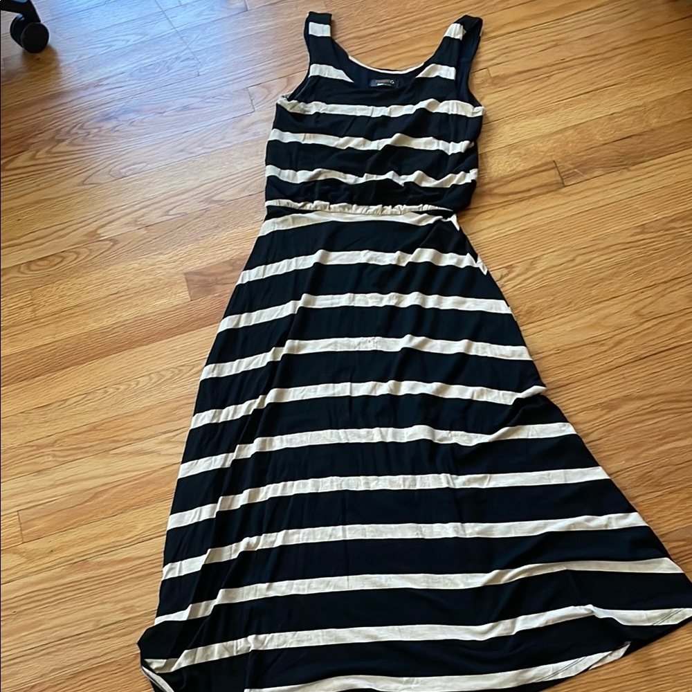 Renee C. Black and Cream Striped Maxi Dress